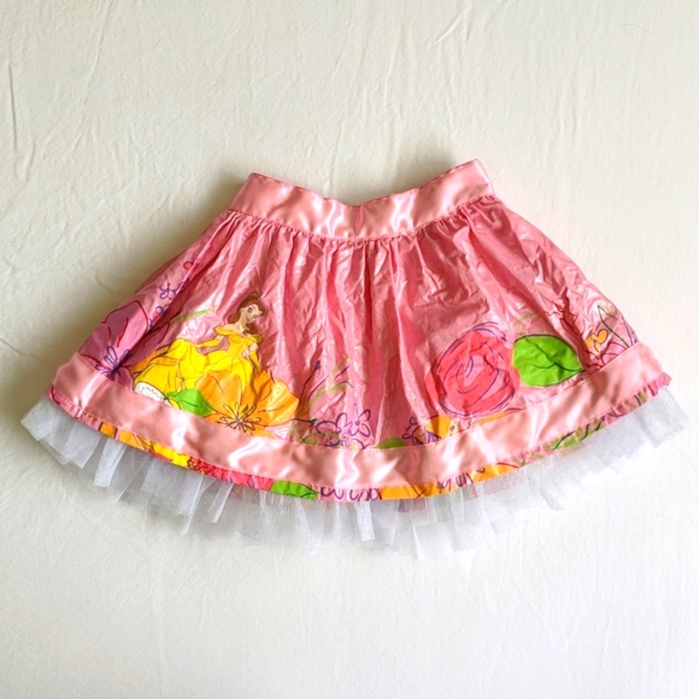 Disney Princess Belle 3T Pink Satin Tutu Skirt Dress Up Beauty and the Beast